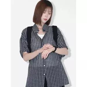 [하프클럽/] 여성 캐주얼 미니체크 오픈카라 레이어드 반팔셔츠 SRAT180