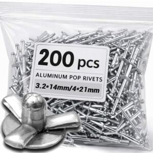 50/200PCS 알루미늄 삼중 접이식 블라인드 리벳 원형 헤드 팝 모듬 키트 (목재 플라스틱 자동차 수리용 패