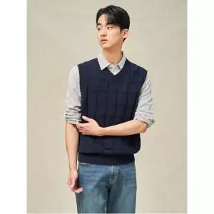 [빈폴멘] 그리드 체크 베스트  네이비 (BC5351C03R)