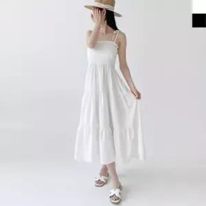 여성 비치 튜브탑 끈나시 스모크 여름 롱원피스 롱원피스 비치웨어 WFOG353