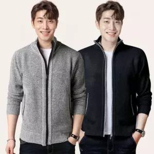 남성 간절기 하프넥 기모 니트 풀 가디건 지퍼 집업
