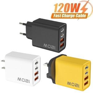총 120W USB 고속 충전기 4포트 PD 퀵 차징 USB 3.0 타입 C EU US UK 플러그 충전기 벽걸이형 범용 USB C
