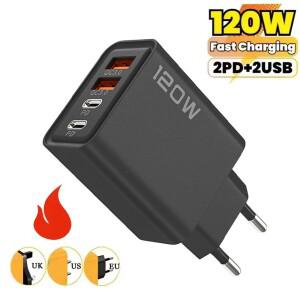 4포트 120W USB 고속 충전기 PD 타입 C 충전기 범용 USB 기기용 전원 어댑터 QC 3.0 퀵 차지 벽면 충전 어