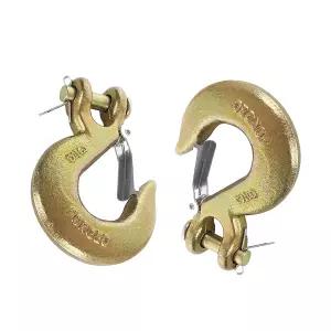 안전 래치가 있는 AurDo 2PACK 3/8 클레비스 슬립 후크 G70 단조 스틸 헤비 듀티 견인 체인 그랩 트레일러
