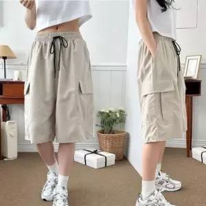 여성 반바지 밴딩 편안한 일상복 반바지 트레이닝 카고 비치 WFONGW0