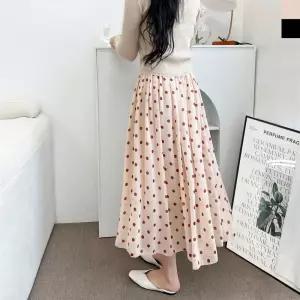 KYI 80912 여자밴딩쉬폰도트땡땡이롱스커트 여성하의 여자하의 스커트 밴딩 쉬폰 땡땡이