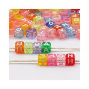 사각 알파벳비즈 이니셜스트랩 비즈 반투명 비즈재료 이니셜비즈 100pcs