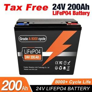 24V 200Ah LiFePO4 배터리 내장 BMS 8000+ 사이클 RV/캠핑카 태양광 해양 오버랜드/밴 오프 그리드