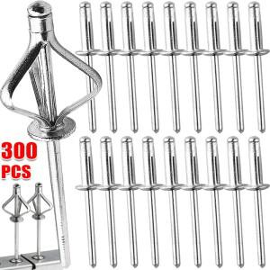 50/300PCS 알루미늄 삼중 접이식 블라인드 리벳 원형 헤드 팝 모듬 키트 (목재 플라스틱 자동차 수리용 패