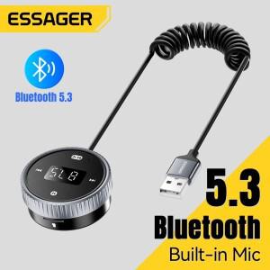 Essager Bluetooth 5.3 FM 송신기 변조기 3.5mm AUX 오디오 수신기 LED 디스플레이 USB 핸즈프리 자동차 스