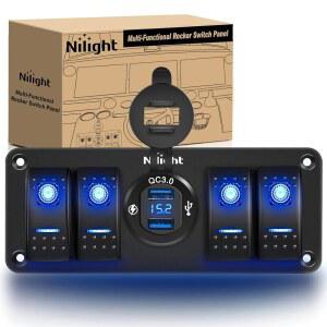 Nilight 4 강 록커 스위치 패널, QC3.0 듀얼 USB 충전기, 전압계, 방수 및 야광 스티커 포함, 자동차 트럭 보트 RV용 12V-24V DC