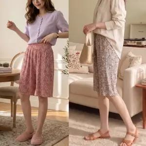 5부 여성 여름 꽃무늬 몸빼바지 촌캉스 플라워 플리츠