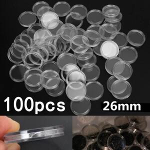투명 원형 동전 보관함, 캡슐 수집 거치대 용기, 케이스 용품 선물, 100 개, 16-40mm 분리수거 コインケ