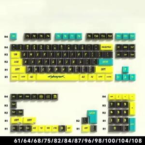 129키 사이버펑크 키캡 체리 프로파일 측면 각인 반투명 PBT 커스텀 어댑티드 우팅