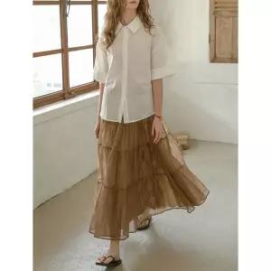 Proud Mary PM_Layered chiffon lace inner skirt_BROWN 1397747