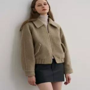 드로우핏 우먼 DRAWFITWOMEN 알파카 부클 밴딩 집업 숏 코트 KHAKI GREY