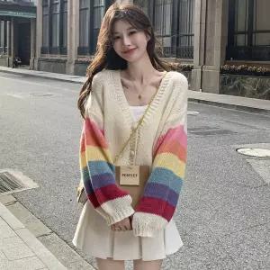 배색가디건 브이넥 크롭 숏 니트 가디건 LL-O129