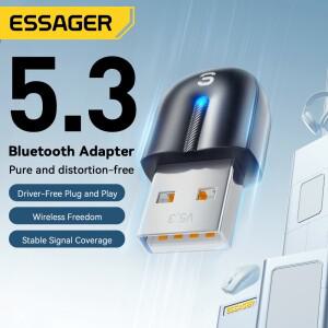 Essager USB Bluetooth 5.3 어댑터 Aux 오디오 수신기 PC 스피커 노트북 무선 마우스 사운드 박스