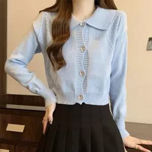 여성 카라 크롭 가디건 아가일 패턴 데일리룩 LK-G018
