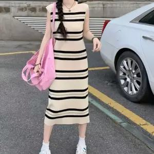 스트라이프 원피스 니트 여름 롱원피스 여자나시