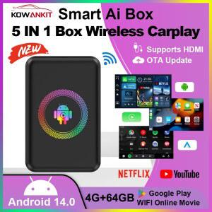 카플레이 네비게이션 carplay 2026 코완킷 4 64G 안드로이드 14 무선 카플레이 Ai 박스 스마트 플러그 앤 플레이 5 in 1 안드로이드 오토 HDMI 카 TV 박스 유튜브 넷플릭스 지원