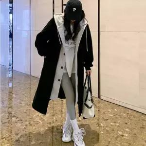 오너클랜 오버핏 양털 블랙 레이어드 후드 롱코트 롱코트 후드롱코트 양털롱코트 양털점퍼