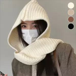 오너클랜 니트 후드머플러 바라클라바 페이크후드 넥워머 방한 후드머플러 후드케이프