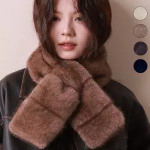 퀼팅 퍼 머플러 페이크 목도리 밍크 털 쁘띠 인조 퍼머플러 끼우는 방한 넥워머 숏머플러