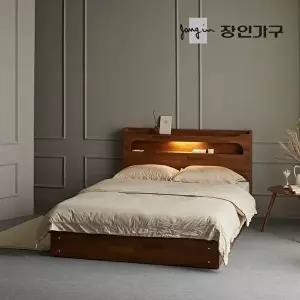 [장인가구](무료) 메이비 LED 직선헤드 수납 침대프레임 Q +포켓매트 (높이230)