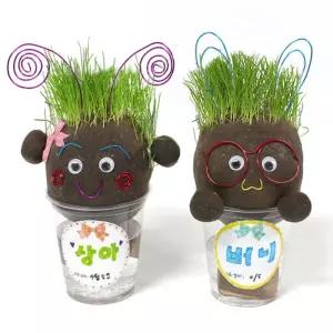 와이어로꾸미는잔디인형 5세트키우기 얼굴 식물기르기 자연학습 관찰 반려