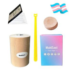 MakEast 전환용 초광폭 트랜스 테이프, 라텍스 프리 FTM 가슴 바인더, 니플 커버 포함