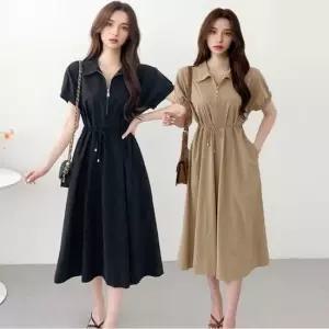 [오노마] ONM 여성 여름원피스 반팔 카라 집업 레이스업 롱원피스 15191511)