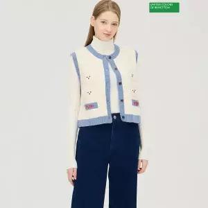 [베네통] 배색 강아지 니트 베스트 BAKVA1611_P416793344