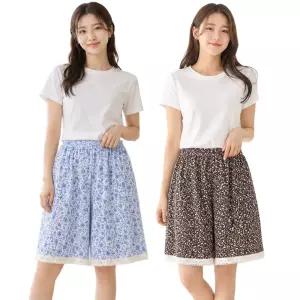 [모든GO]1+1 2종세트 여성 플라워 인조인견 5부 반바지 여름 빅사이즈 레이스 홈웨어 파자마