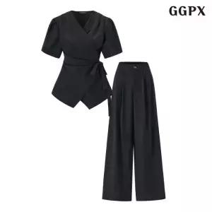지지피엑스랩스타일 V넥 블라우스 롱 팬츠 셋업 GQBOW003D