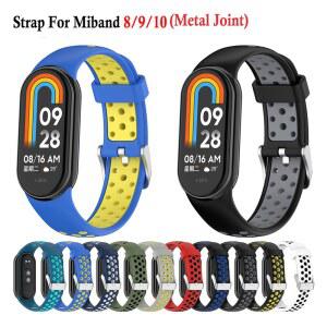 Xiaomi Band 10 9 8 실리콘 시계 스트랩 Miband 8/9 용 2 색 통기성 스마트 밴드 교체 팔찌