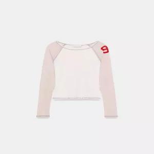 6689 ZARA 자라 여자 배색티셔츠 라운드넥 시스룩 긴팔티0264030