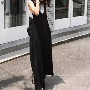 여성 점프슈트 유넥라인 멜빵 바지 여리여리한 패션 찰랑거리는 소재 여성 점프슈트
