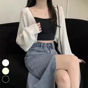 여름 에어컨 실내착용 펀칭무늬 니트 볼레로 가디건 볼레로 카디건 가디건 봄 니트 긴팔 반팔 미니