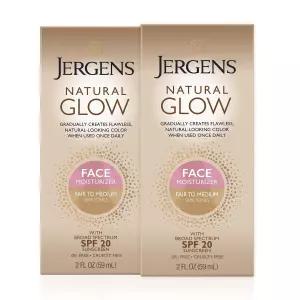 Jergens Natural Glow Face Self Tanner Lotion with SPF 20, Sunless Tanning, Fair to Medium Skin Tone,