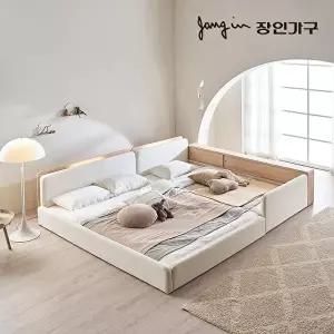 [장인가구]하랑 E0 패브릭 LED헤드 저상형 패밀리침대 SS+Q 수납가드형 +본넬