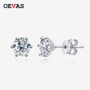 OEVAS 925 스털링 실버 0 2 2 캐럿 D 컬러 Moissanite 다이아몬드 스터드 귀걸이 위한 스파클링 웨딩 파인 쥬얼리
