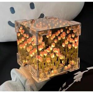 크리 에이 티브 Diy 튤립 꽃 큐브 여자 친구 커플 여자 친구를위한 3 차원 작은 밤 램프 재료 패키지