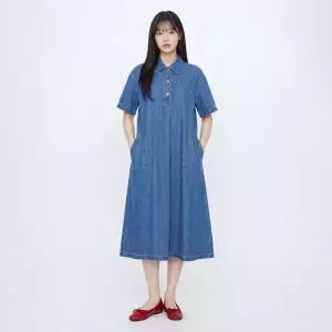 [롯데백화점]랩 반팔 셔츠형 플레어 롱 원피스(AS2DO561)