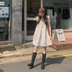 무배 숏롱 셔링 리본 스트링 나시 원피스 워너비뮤즈 (33387946)