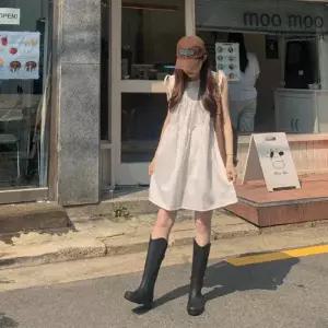 33387946-무배 숏롱 셔링 리본 스트링 나시 원피스 워너비뮤즈
