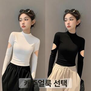 여성 봄가을 블랙 스몰 터틀넥 긴팔 니트 디스트로이드 이너웨어 코르셋