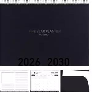 5년 캘린더 플래너 2026-2030 월간 스케줄 정리기 플립 다이어리 탭 포함 스파이럴 바운드 탑 블랙 8 12