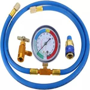 게이지가 있는 R134a 충전 호스 키트 51인치 AC 냉매 측정 자가 밀봉 R-134a 디스펜서를 R-12/R-22 포트에