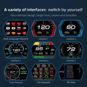 P17 OBD2 GPS 온보드 컴퓨터 자동차 전자기기 디지털 헤드업 디스플레이 속도계 과속 경보 타코미터 연료